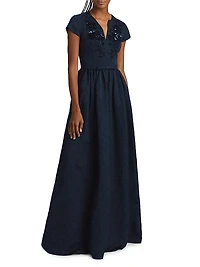 Estelle Embellished Jacquard Fit & Flare Gown