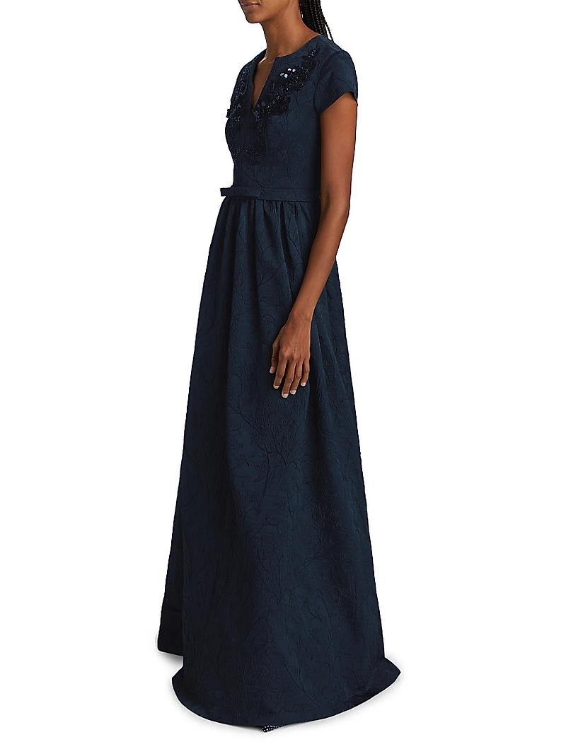 Estelle Embellished Jacquard Fit & Flare Gown