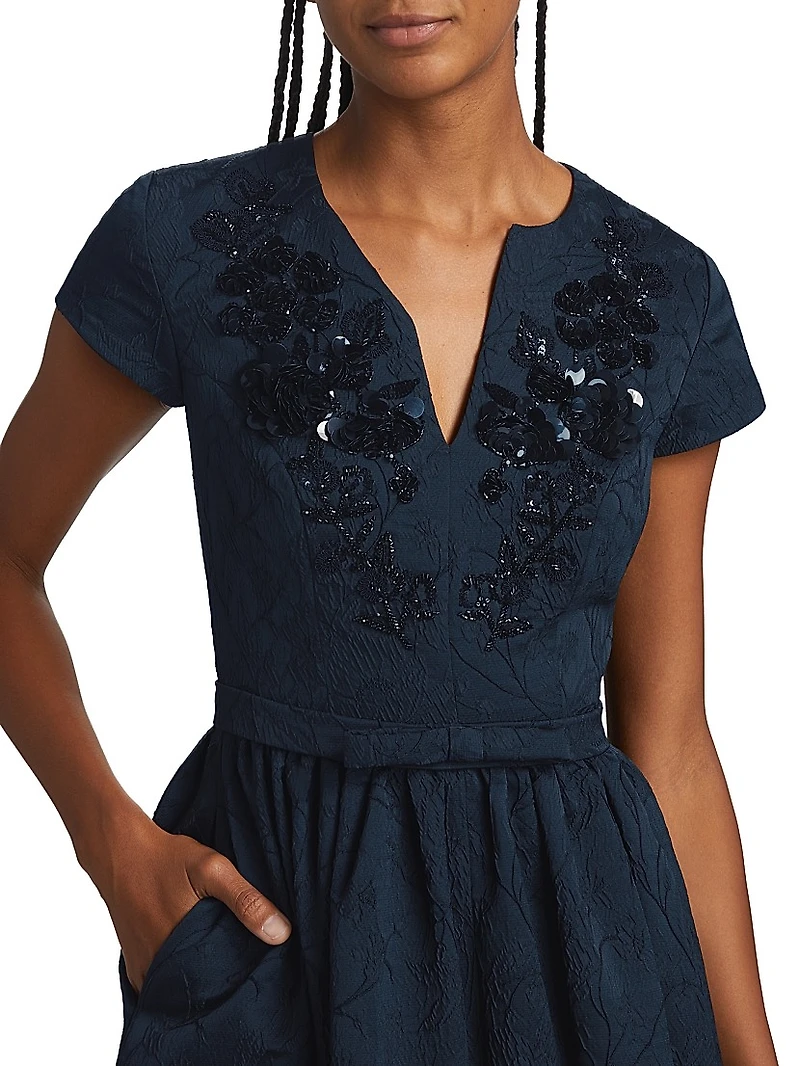 Estelle Embellished Jacquard Fit & Flare Gown