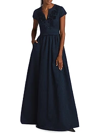 Estelle Embellished Jacquard Fit & Flare Gown