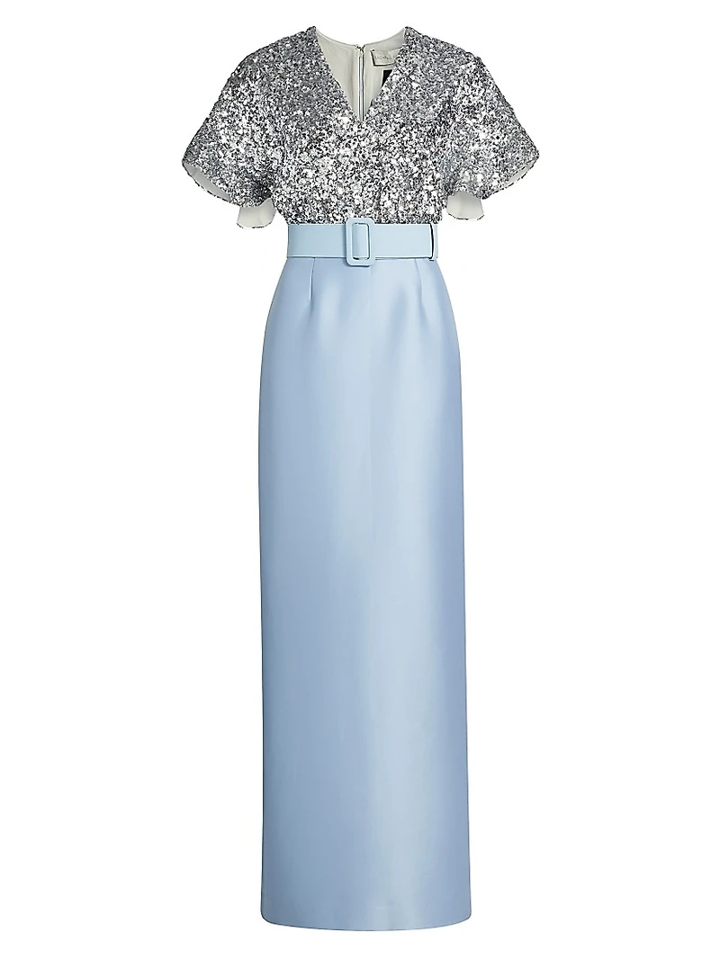Marlene Sequin & Mikado Column-Skirt Gown