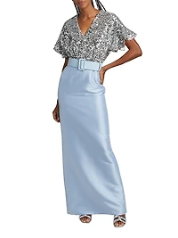 Marlene Sequin & Mikado Column-Skirt Gown