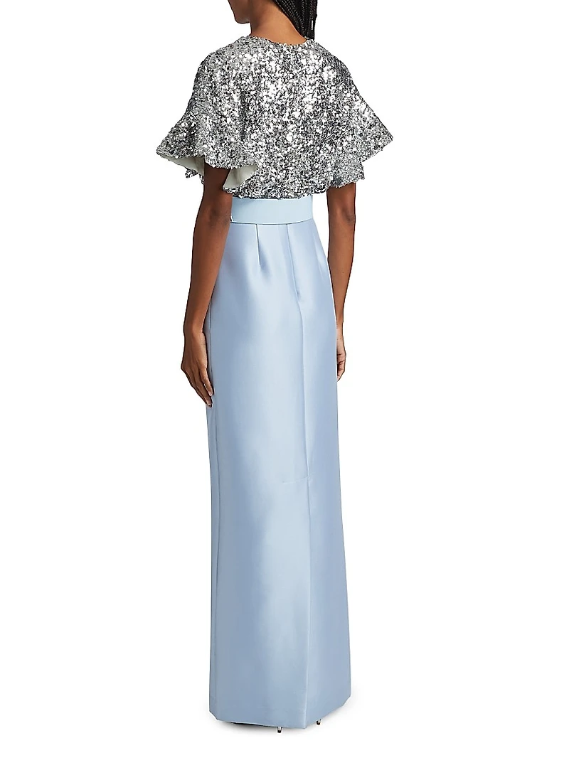 Marlene Sequin & Mikado Column-Skirt Gown