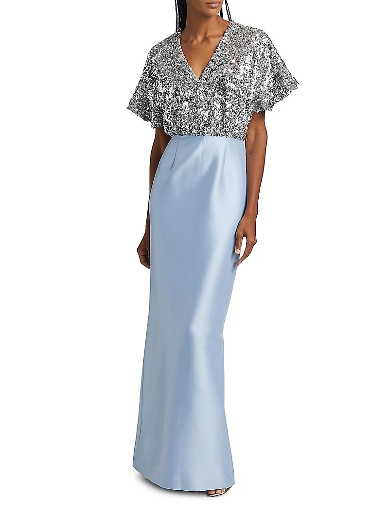 Marlene Sequin & Mikado Column-Skirt Gown