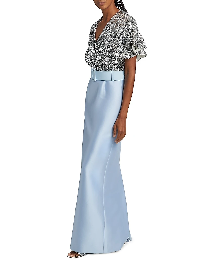 Marlene Sequin & Mikado Column-Skirt Gown