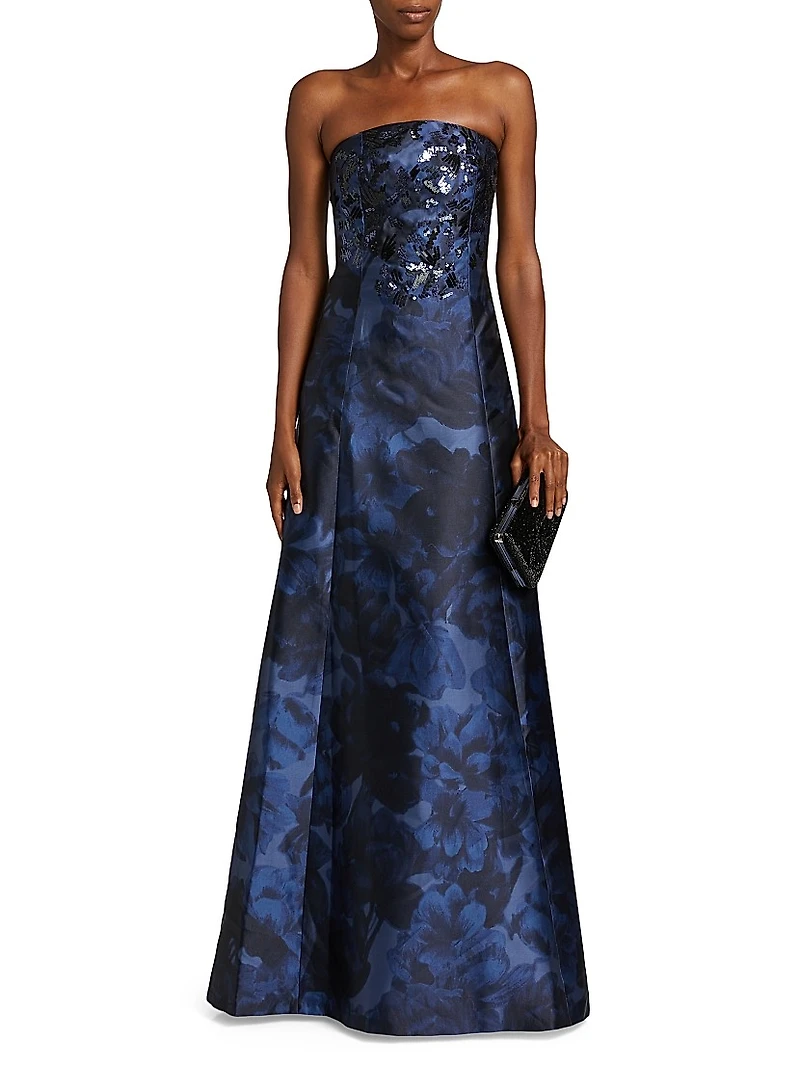 Laurence Floral Strapless Gown