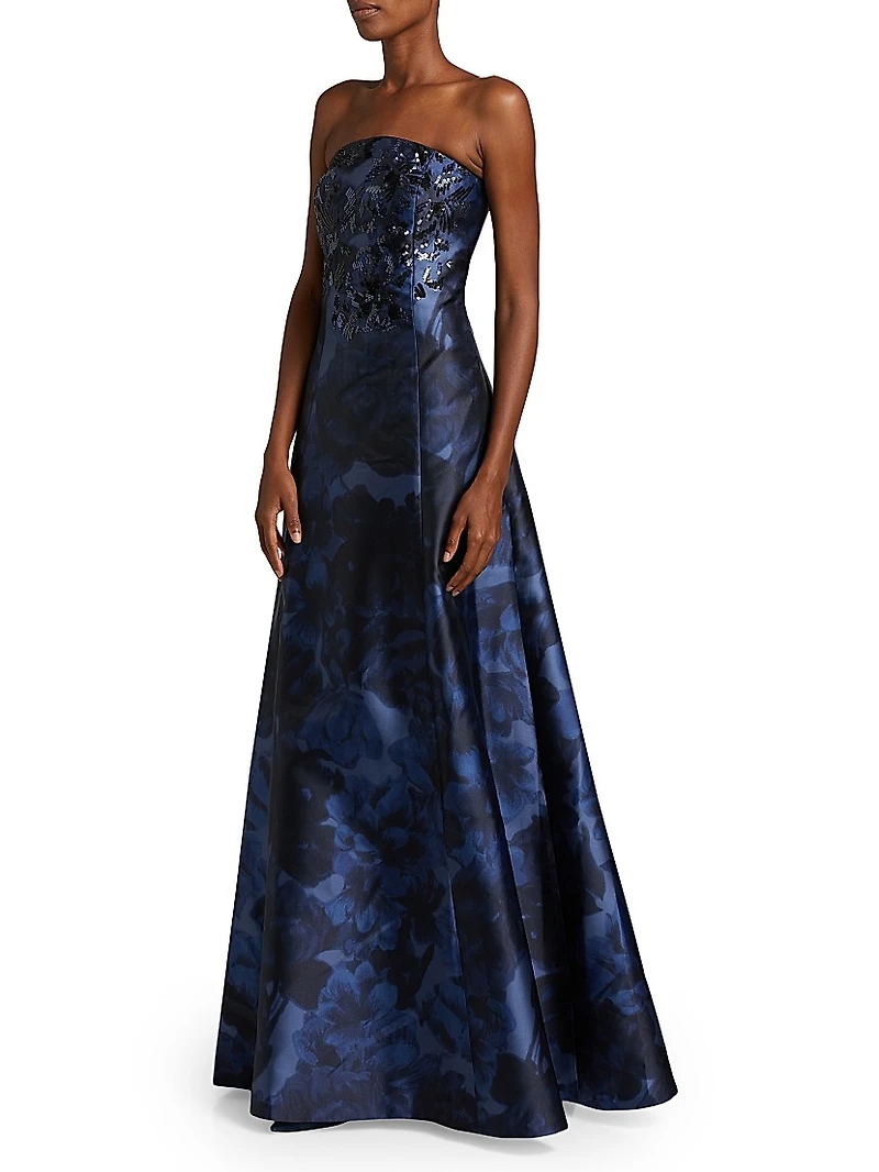 Laurence Floral Strapless Gown