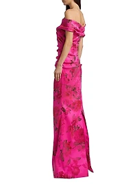 Floral Stretch Gazar Off-The-Shoulder Gown