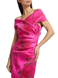 Floral Stretch Gazar Off-The-Shoulder Gown