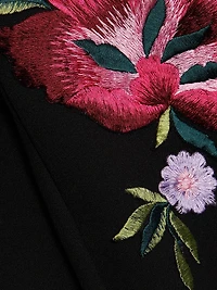 Floral Embroidered Crepe Boatneck Midi-Dress