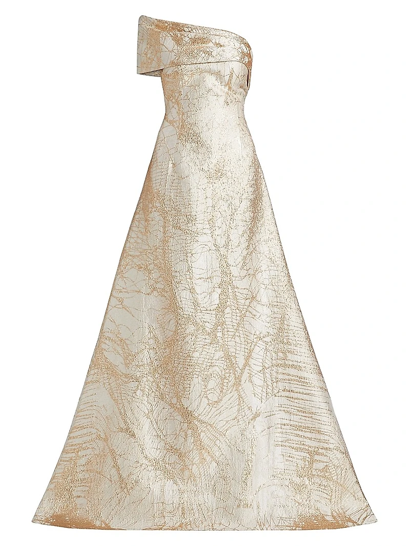 Metallic Jacquard Fit & Flare One-Shoulder Gown