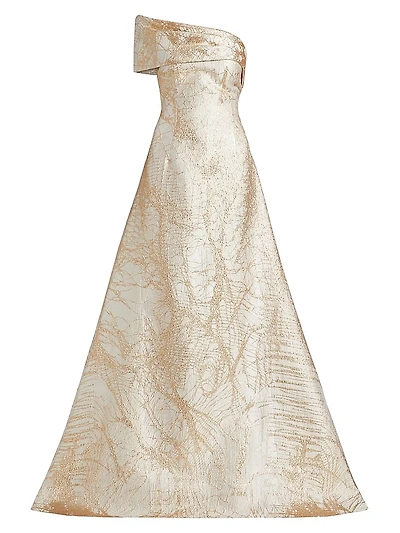 Metallic Jacquard Fit & Flare One-Shoulder Gown