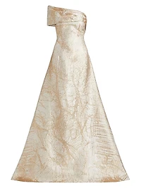 Metallic Jacquard Fit & Flare One-Shoulder Gown