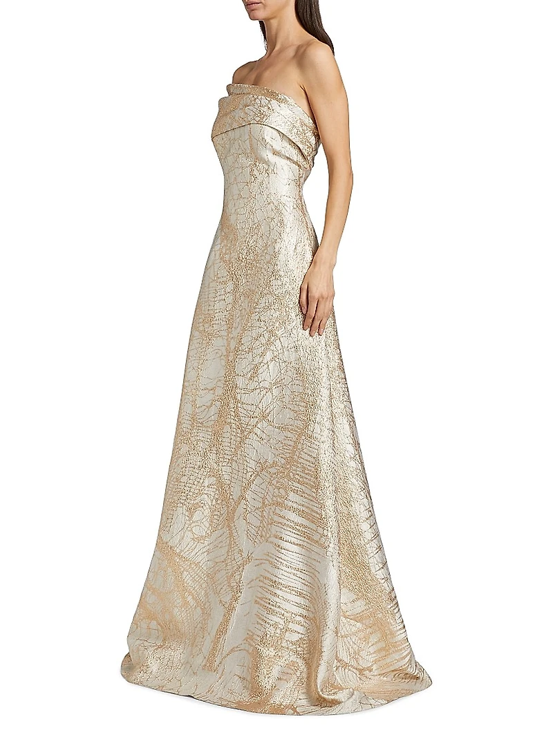 Metallic Jacquard Fit & Flare One-Shoulder Gown