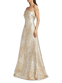 Metallic Jacquard Fit & Flare One-Shoulder Gown