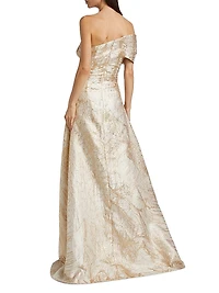 Metallic Jacquard Fit & Flare One-Shoulder Gown