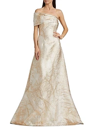 Metallic Jacquard Fit & Flare One-Shoulder Gown