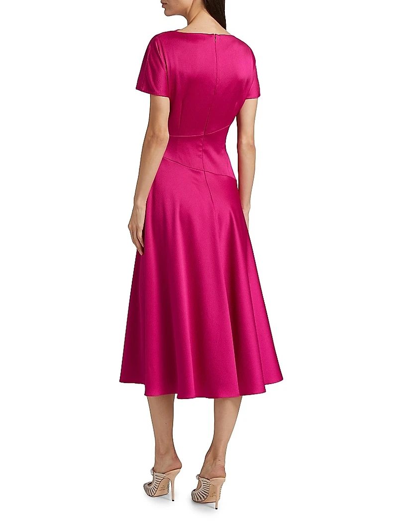 Satin A-Line Cowlneck Midi-Dress