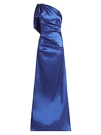 Bow Stretch Gazar One-Shoulder Gown
