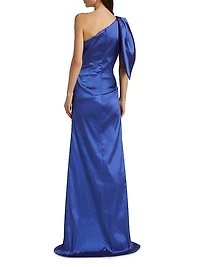 Bow Stretch Gazar One-Shoulder Gown