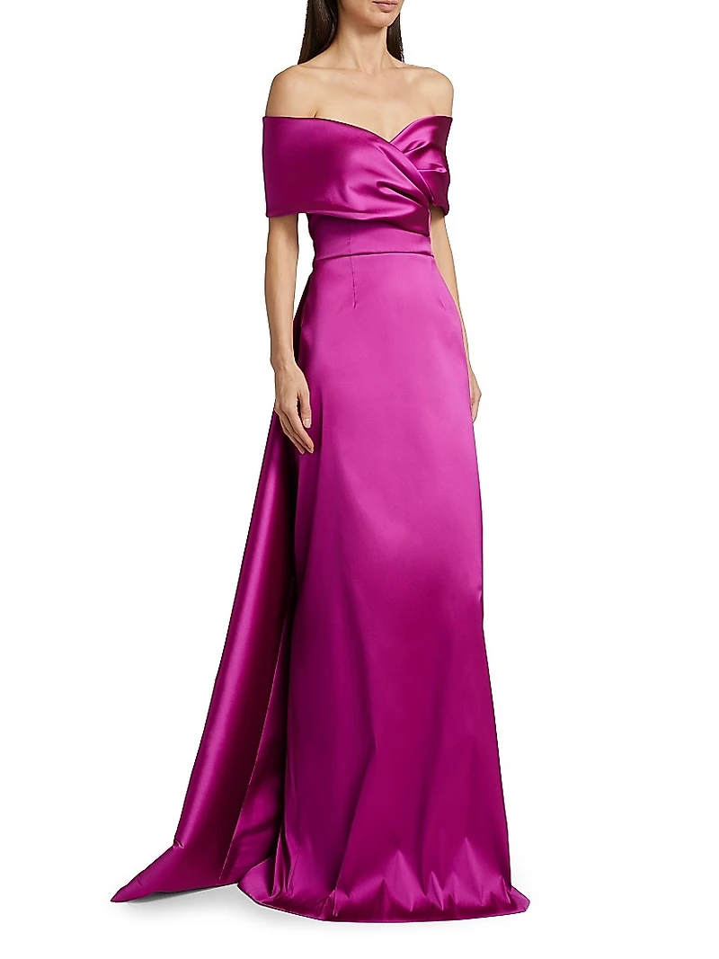 Stretch Gazar Off-The-Shoulder Gown