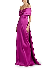 Stretch Gazar Off-The-Shoulder Gown