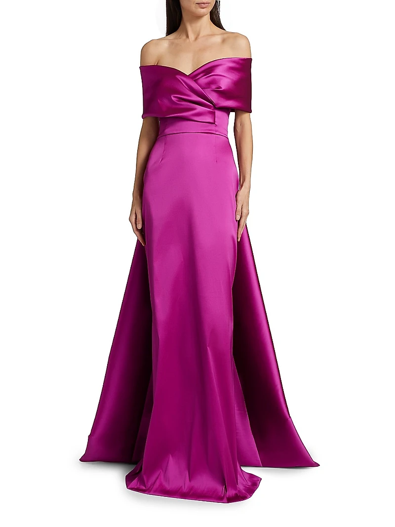 Stretch Gazar Off-The-Shoulder Gown