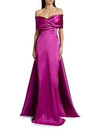 Stretch Gazar Off-The-Shoulder Gown