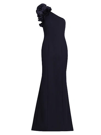 Embellished Crepe One-Shoulder Column Gown
