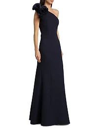 Embellished Crepe One-Shoulder Column Gown