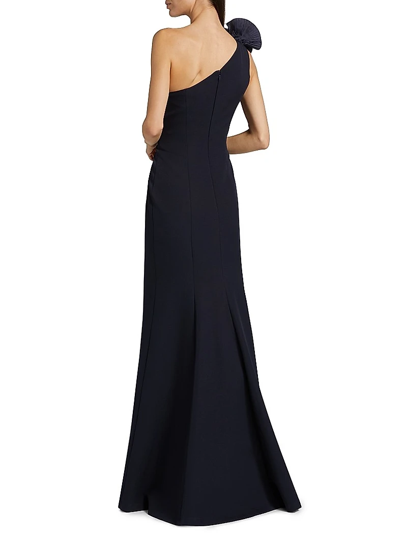 Embellished Crepe One-Shoulder Column Gown
