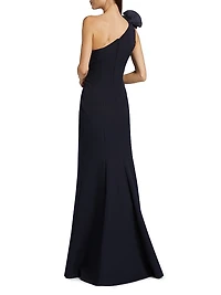 Embellished Crepe One-Shoulder Column Gown