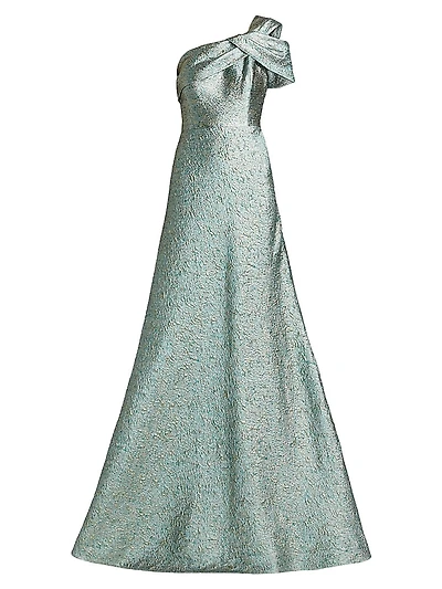 Metallic Jacquard One-Shoulder Gown