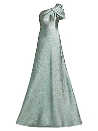 Metallic Jacquard One-Shoulder Gown