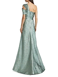 Metallic Jacquard One-Shoulder Gown