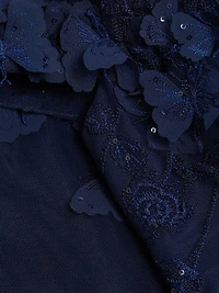 Butterfly Appliqué Lace-Tulle Off-The-Shoulder Gown