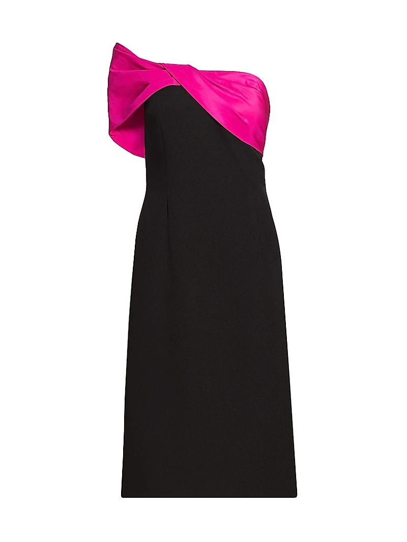 Asymmetric Taffeta Off-The-Shoulder Midi-Dress