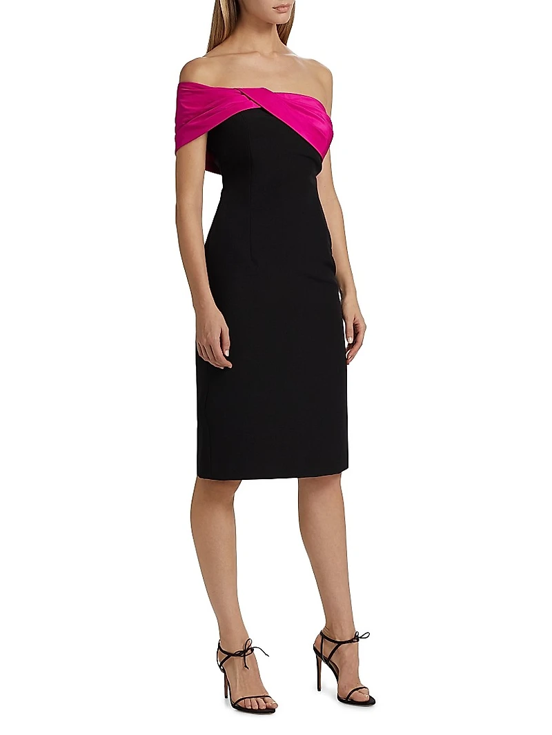 Asymmetric Taffeta Off-The-Shoulder Midi-Dress