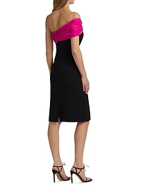 Asymmetric Taffeta Off-The-Shoulder Midi-Dress