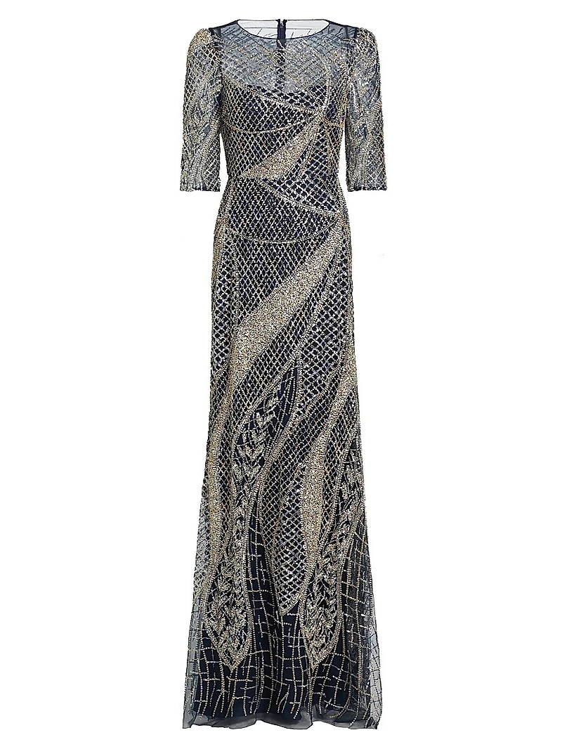 Embellished Tulle Boatneck Gown