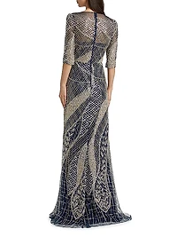 Embellished Tulle Boatneck Gown