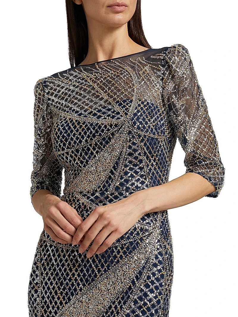 Embellished Tulle Boatneck Gown