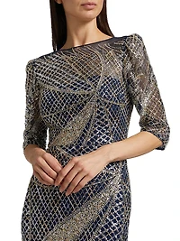Embellished Tulle Boatneck Gown