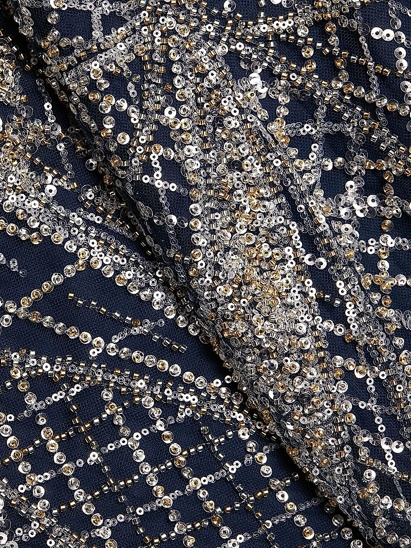Embellished Tulle Boatneck Gown