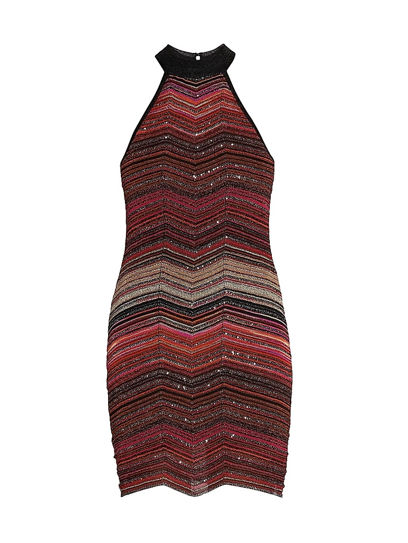 Shimmer Chevron Halter Minidress