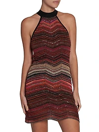 Shimmer Chevron Halter Minidress