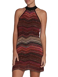 Shimmer Chevron Halter Minidress