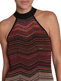 Shimmer Chevron Halter Minidress
