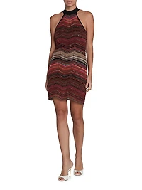 Shimmer Chevron Halter Minidress