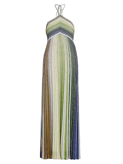 Shimmer Striped Halter Maxi Dress